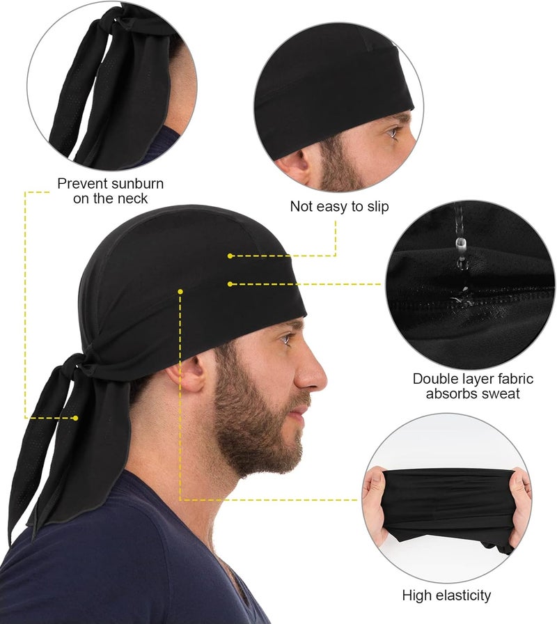 MELASA Cooling Do Rags Skull Cap Helmet Liner, Sweat Head Wraps Bandanas for Men Running Cycling Motorcycle - Image 4